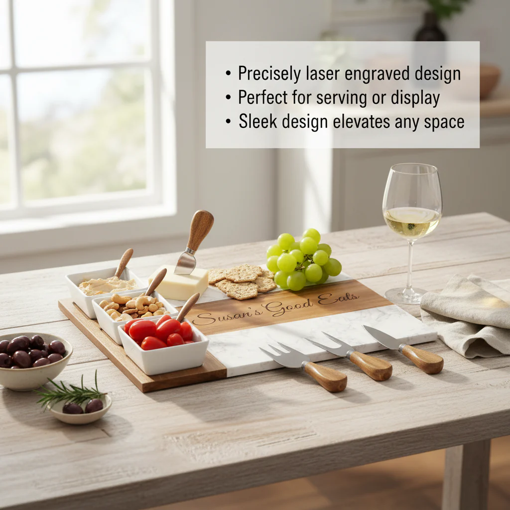 Personalized Marble Acacia Charcuterie Board - Image 5