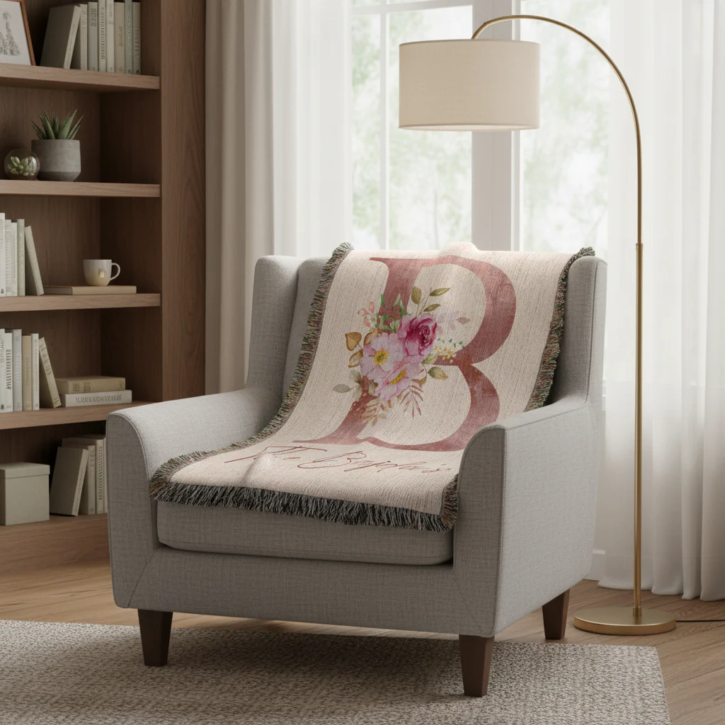 Floral Monogram Woven Blanket - Image 4