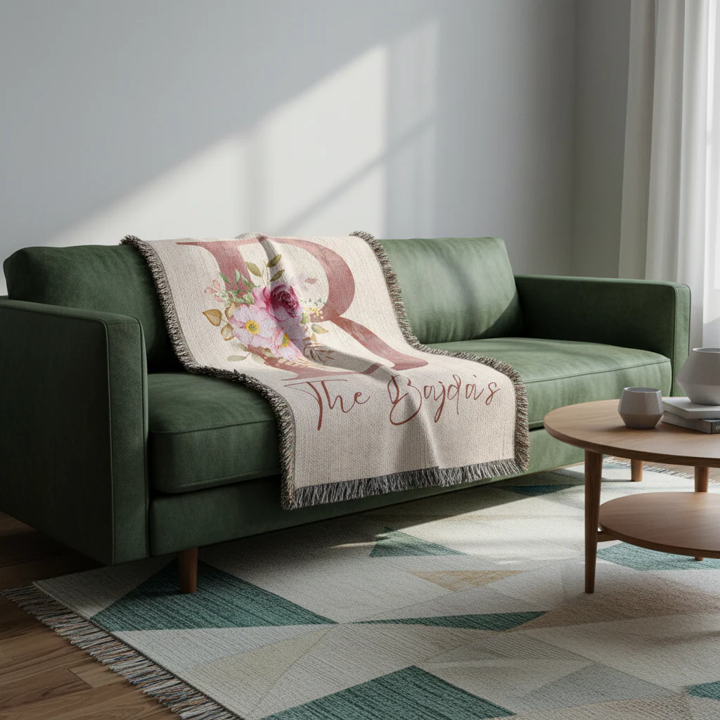 Floral Monogram Woven Blanket - Image 5